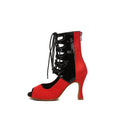 Red Lace-up Latin Tango Dance Heels Boots