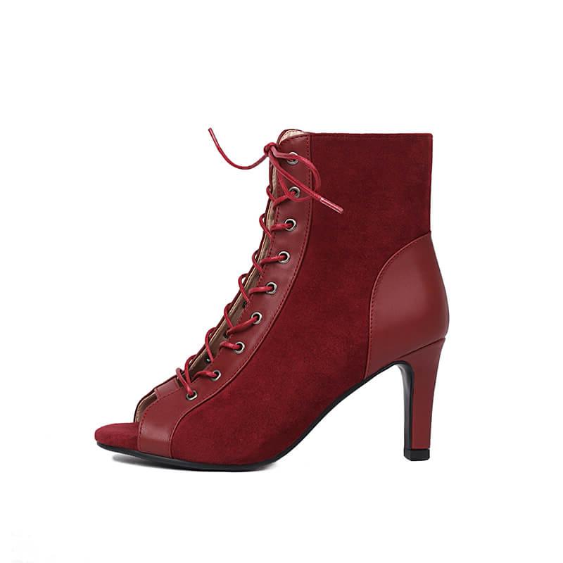 Women Peep Toes Suede Heeled Boots