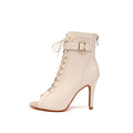 Apricot Leather Open Toe Stiletto Jazz Dance Boots