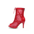 Red Lace Up Fishnet Mesh Ankle Boot
