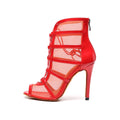 Red Women High Top Lace Up Dance Boots
