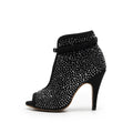 Women's Black Cut Out Rhinestones Heel Dance Boots