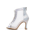 Women's Mesh Lace Up High Heel Dance Boots